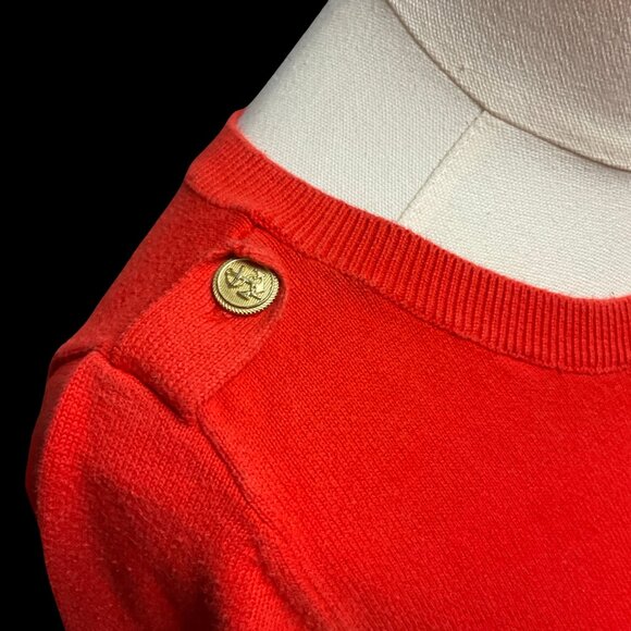 Red/White Striped Long Sleeve Knit Sweater w/ Anchor Button Epaulettes - Picture 2 of 2
